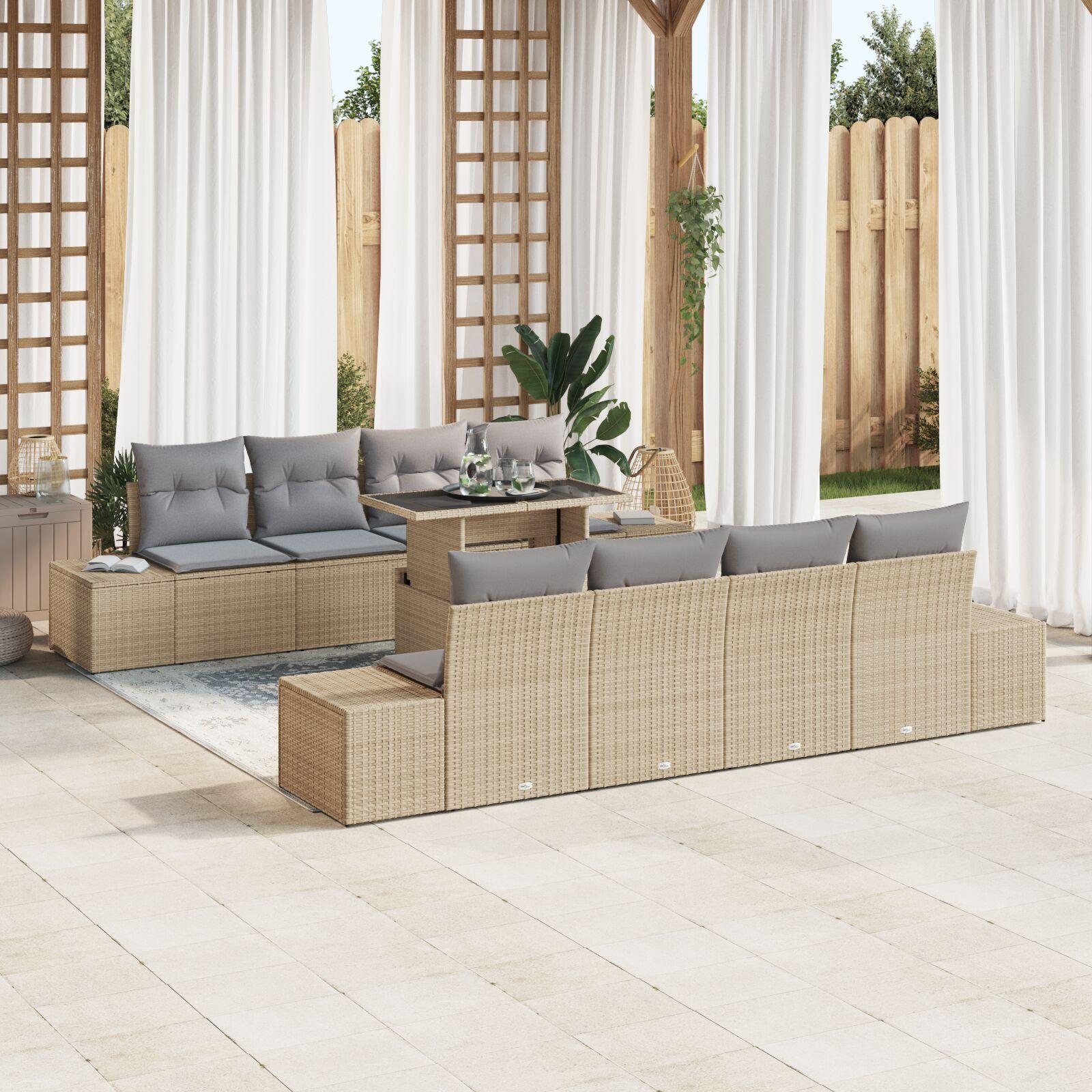 Havesofa Sæt med pude 7 stk beige og lysegrå 100 x 55 x 73 cm