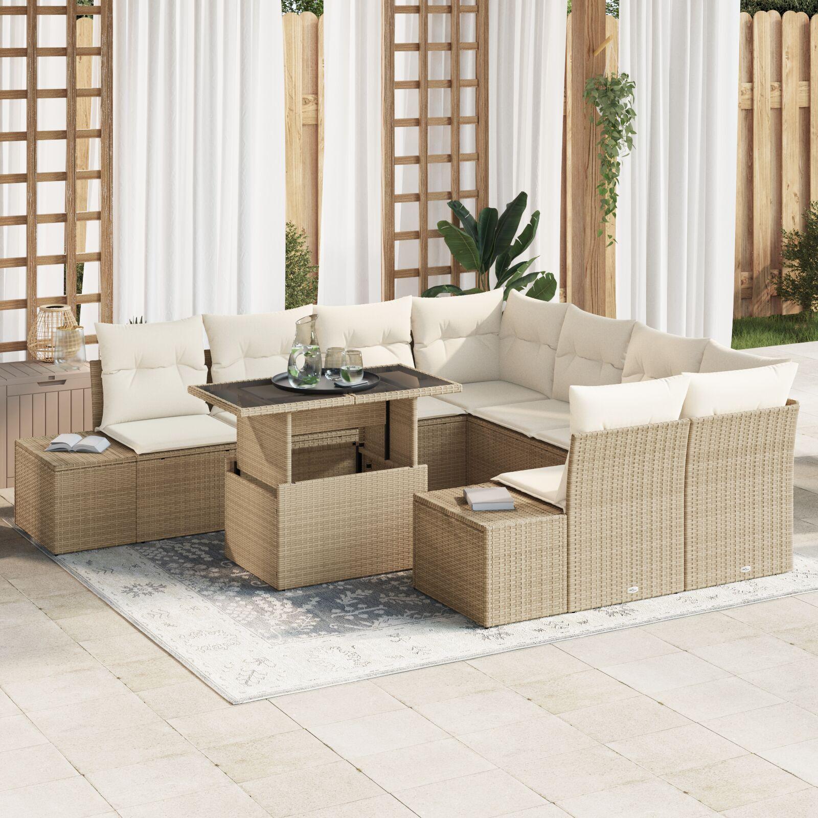 Havesofa Sæt 9 stk beige og cremefarvet 100 x 55 x 73 cm