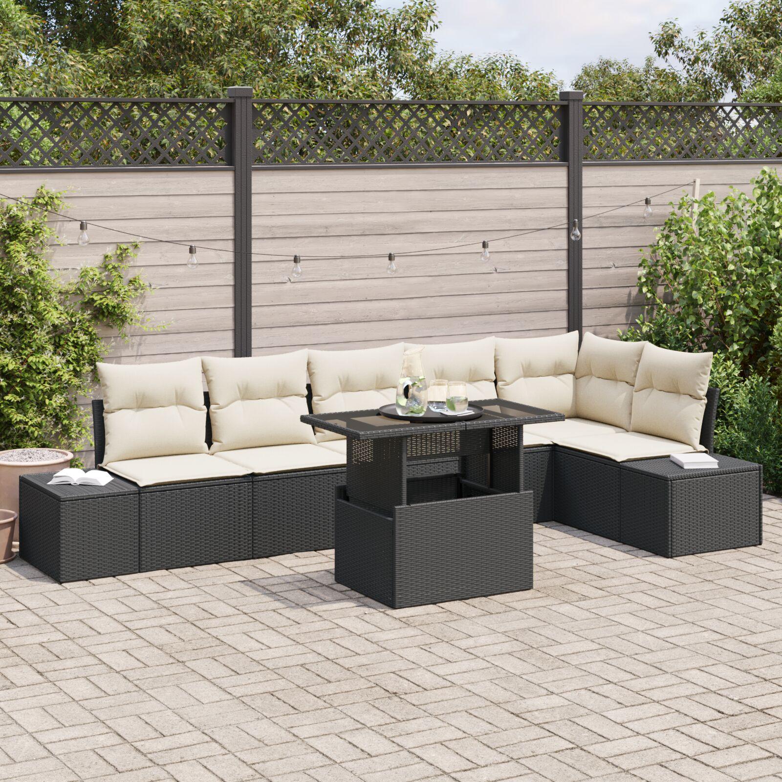 Havesofa Sæt 7 stk Sort og cremefarvet 100 x 55 x 73 cm