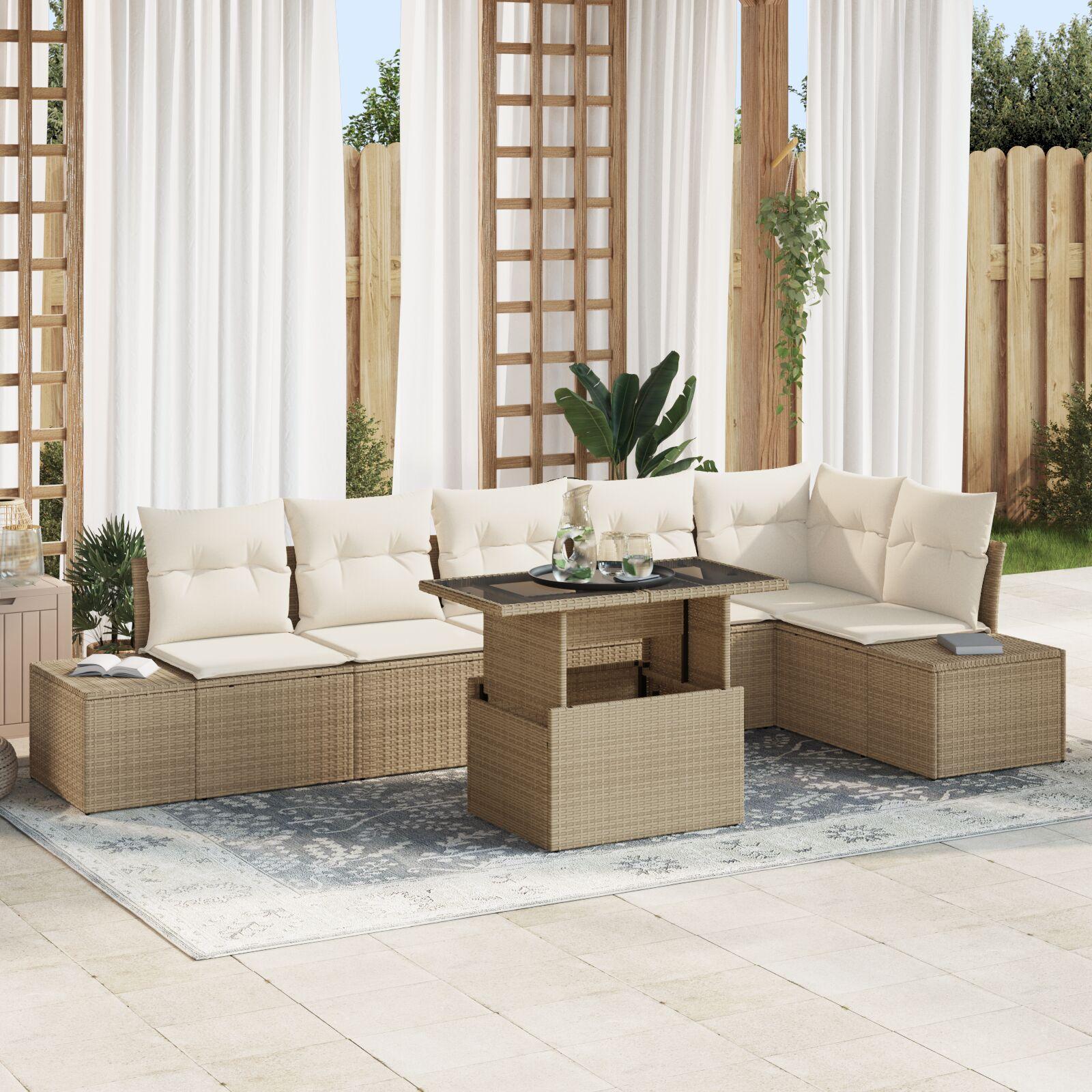 Havesofa Sæt 7 stk beige og cremefarvet 100 x 55 x 73 cm