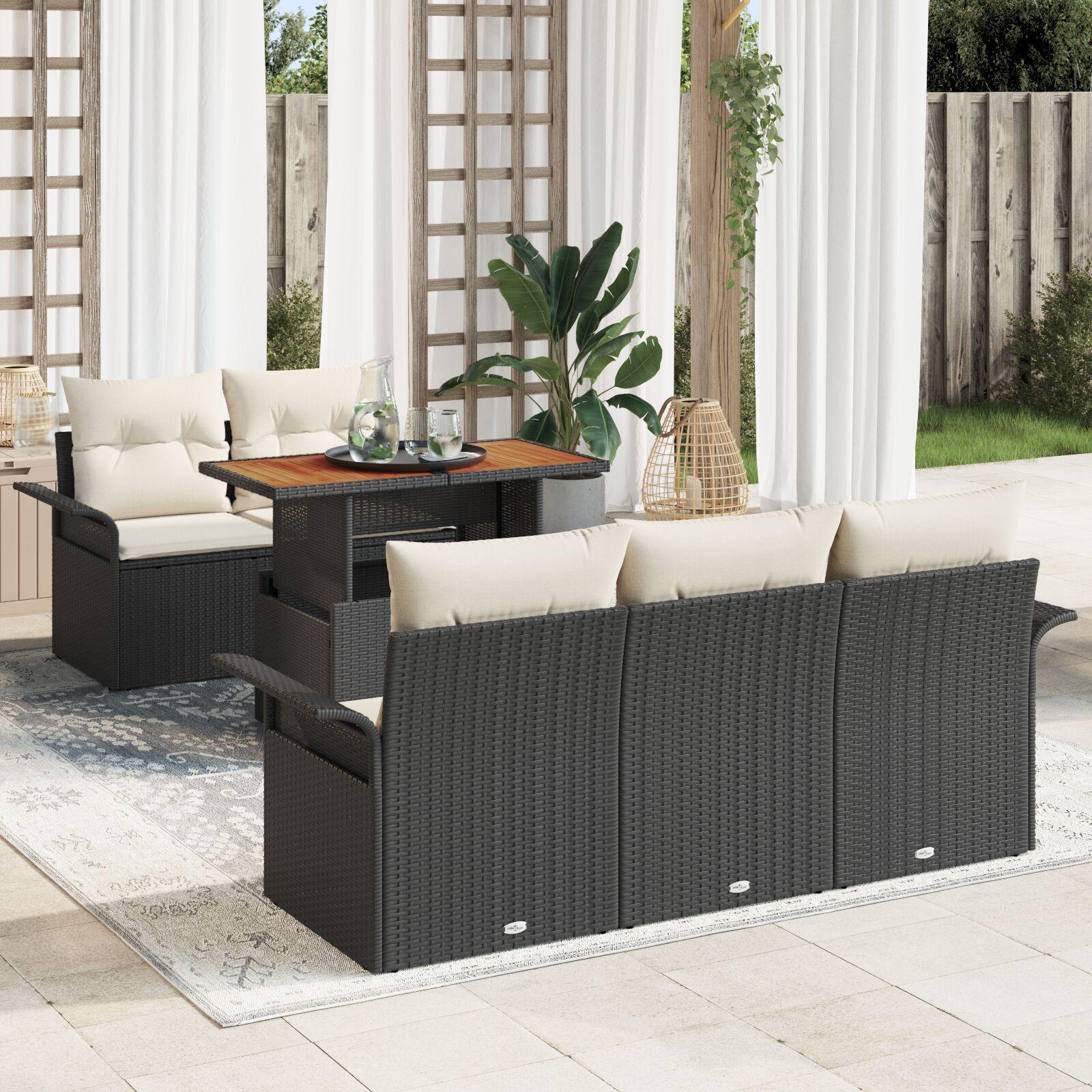 Havesofa Sæt 6 stk Sort og cremefarvet 100 x 55 x 73 cm