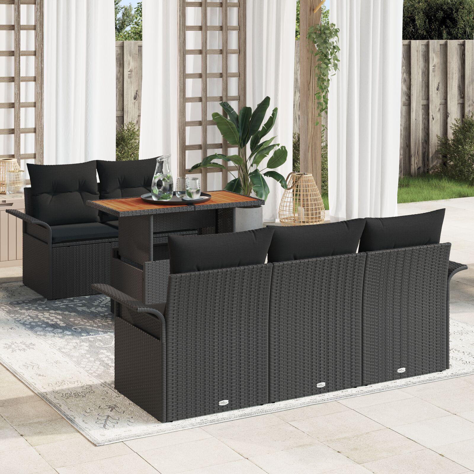 Havesofa Sæt med pude 6 stk Sort 100 x 55 x 73 cm