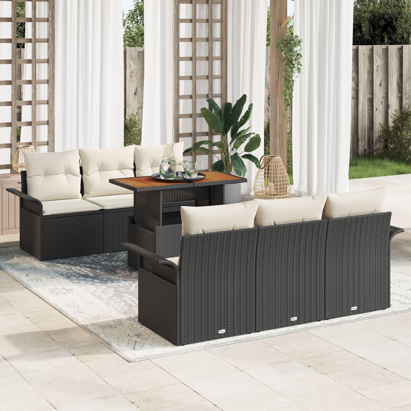 Havesofa Sæt 7 stk Sort og cremefarvet 100 x 55 x 73 cm