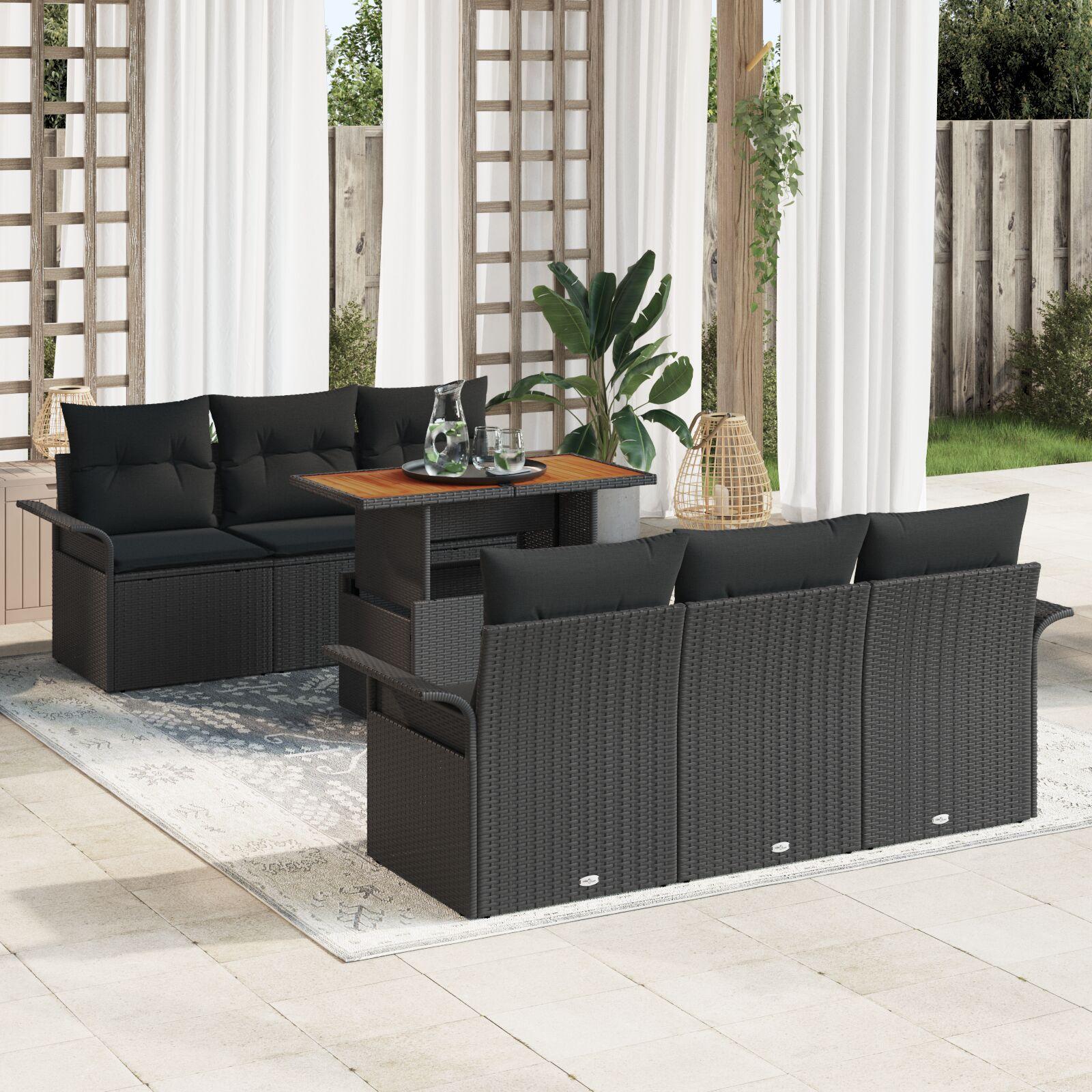 Havesofa Sæt med pude 7 stk Sort 100 x 55 x 73 cm