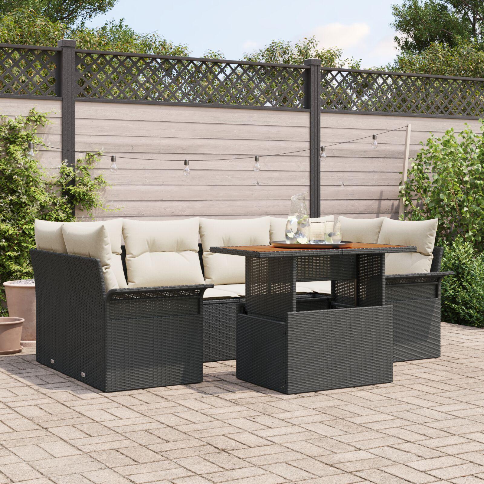 Havesofa Sæt 7 stk Sort og cremefarvet 100 x 55 x 73 cm