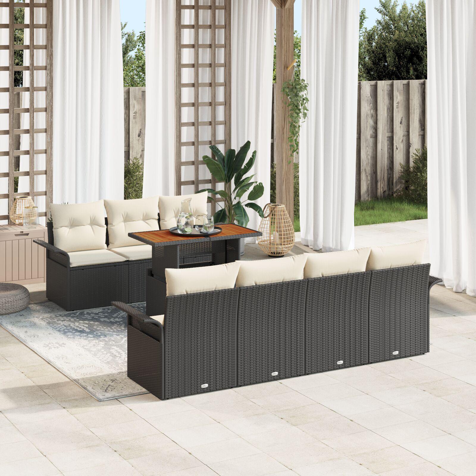 Havesofa Sæt 8 stk Sort og cremefarvet 100 x 55 x 73 cm
