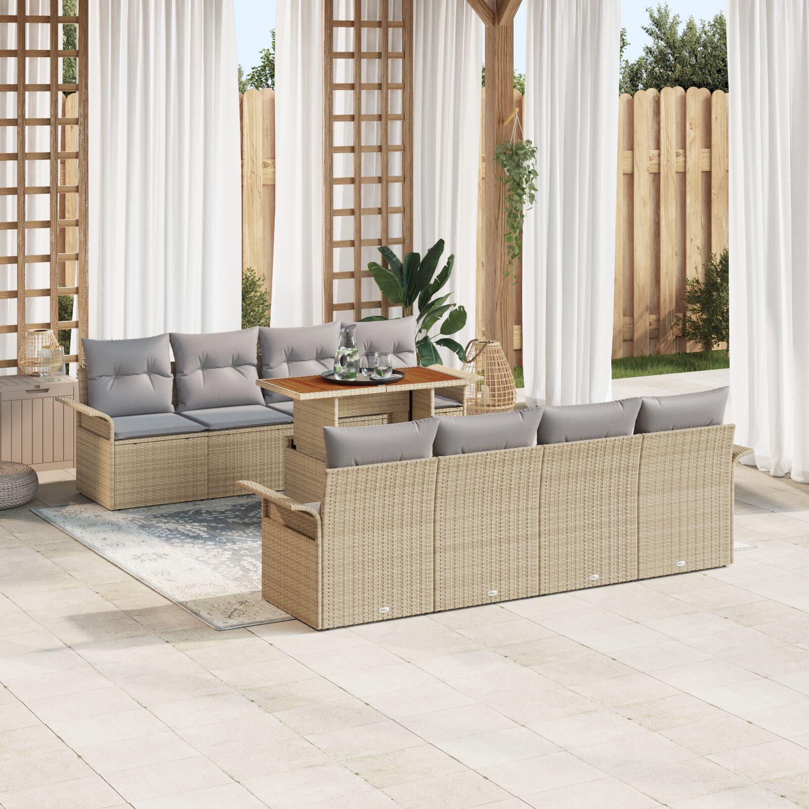 Havesofa Sæt med pude 7 stk beige og lysegrå 100 x 55 x 73 cm
