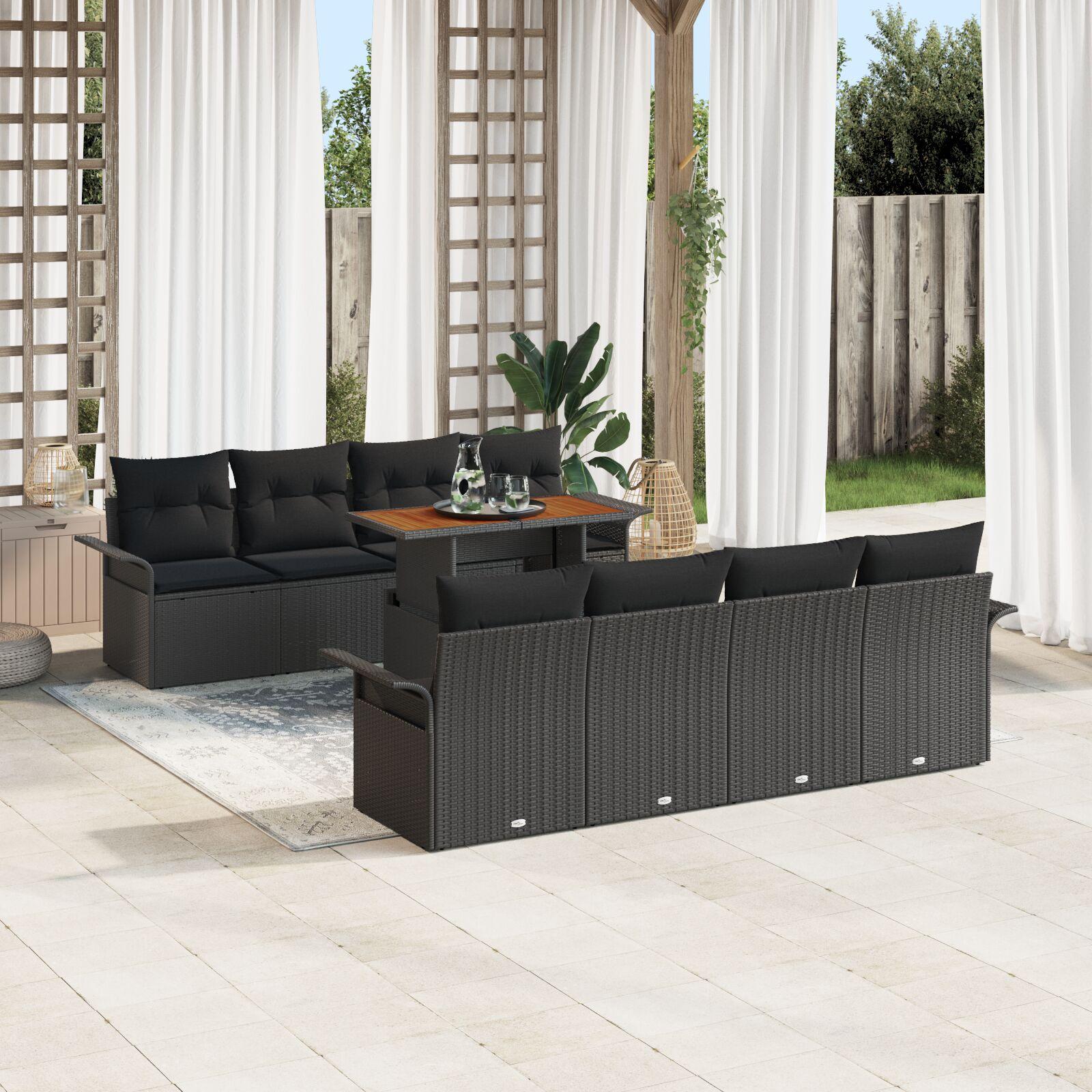 Havesofa Sæt med pude 7 stk Sort 100 x 55 x 73 cm