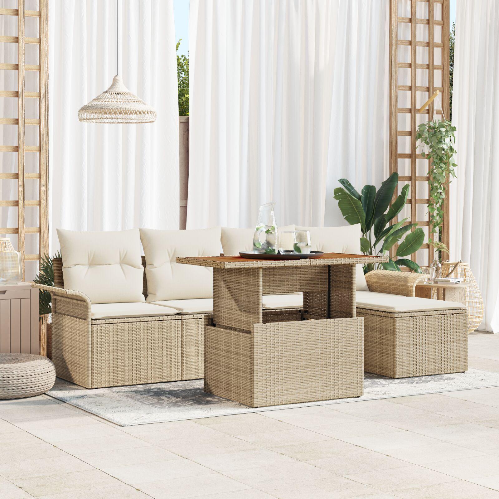 Havesofa Sæt med pude 6 stk beige og cremefarvet