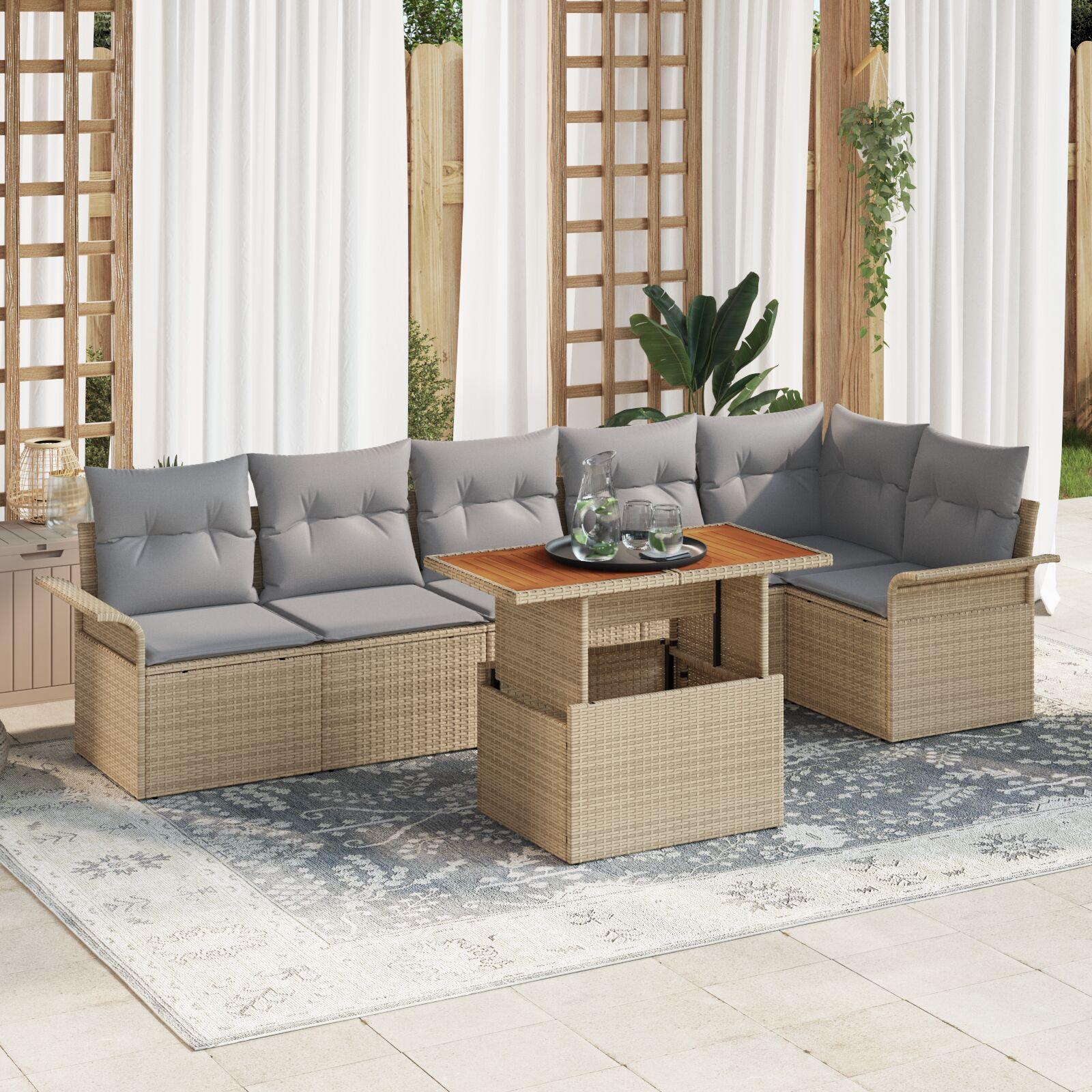Havesofa Sæt med pude 7 stk beige og lysegrå 100 x 55 x 73 cm