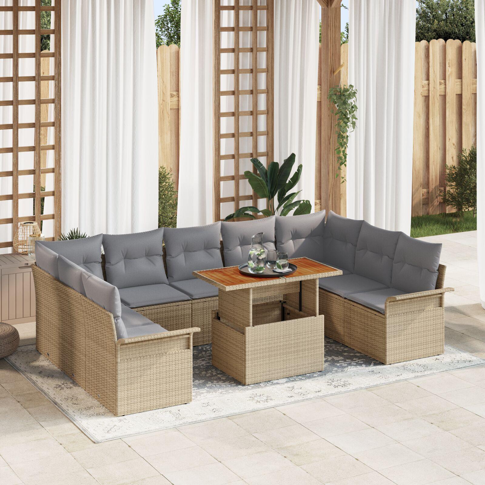 Havesofa Sæt Med Pude 10 Dele Grå 100 X 55 X 73 Cm - beige og grå