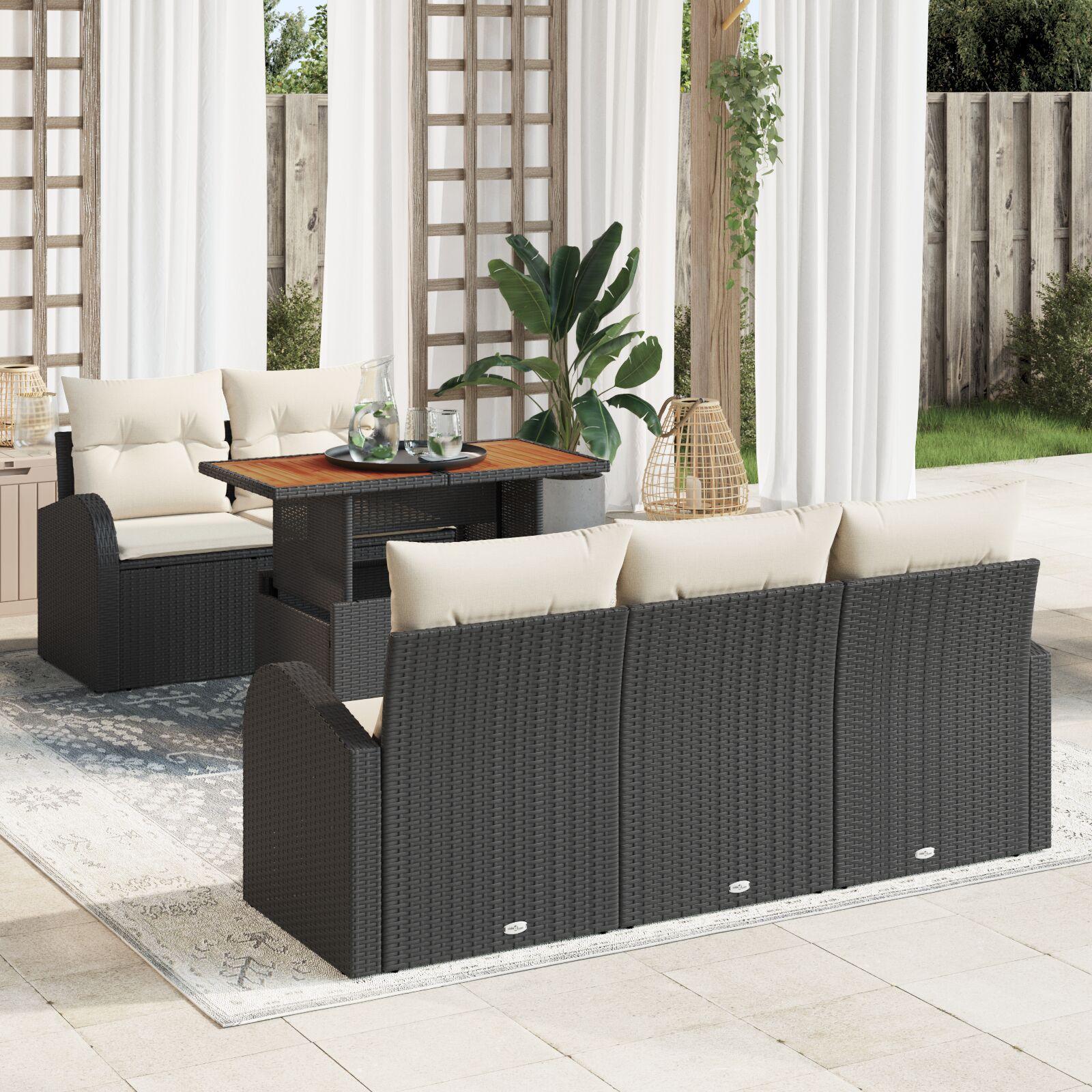Havesofa Sæt 6 stk Sort og cremefarvet 100 x 55 x 73 cm