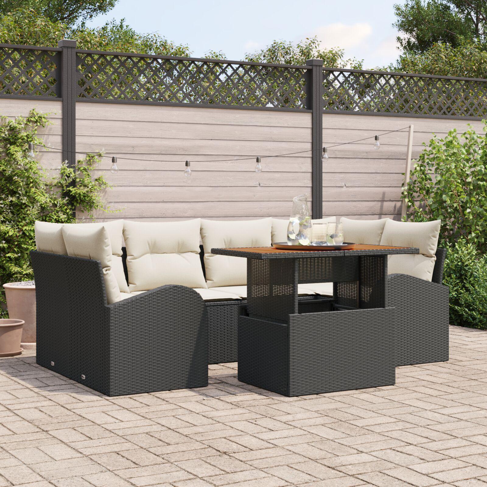 Havesofa Sæt 7 stk Sort og cremefarvet 100 x 55 x 73 cm