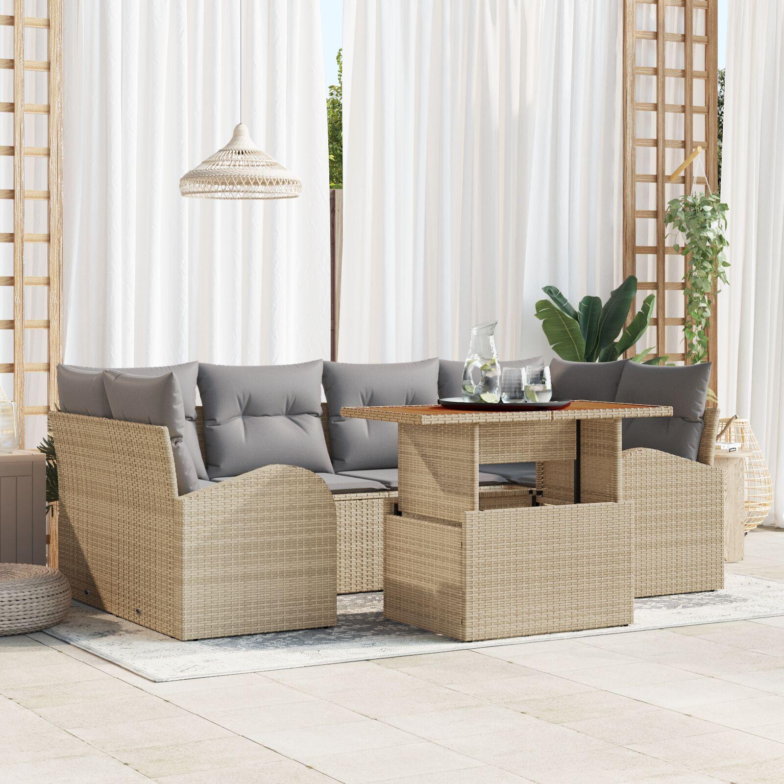 Havesofa Sæt med pude 7 stk beige og lysegrå