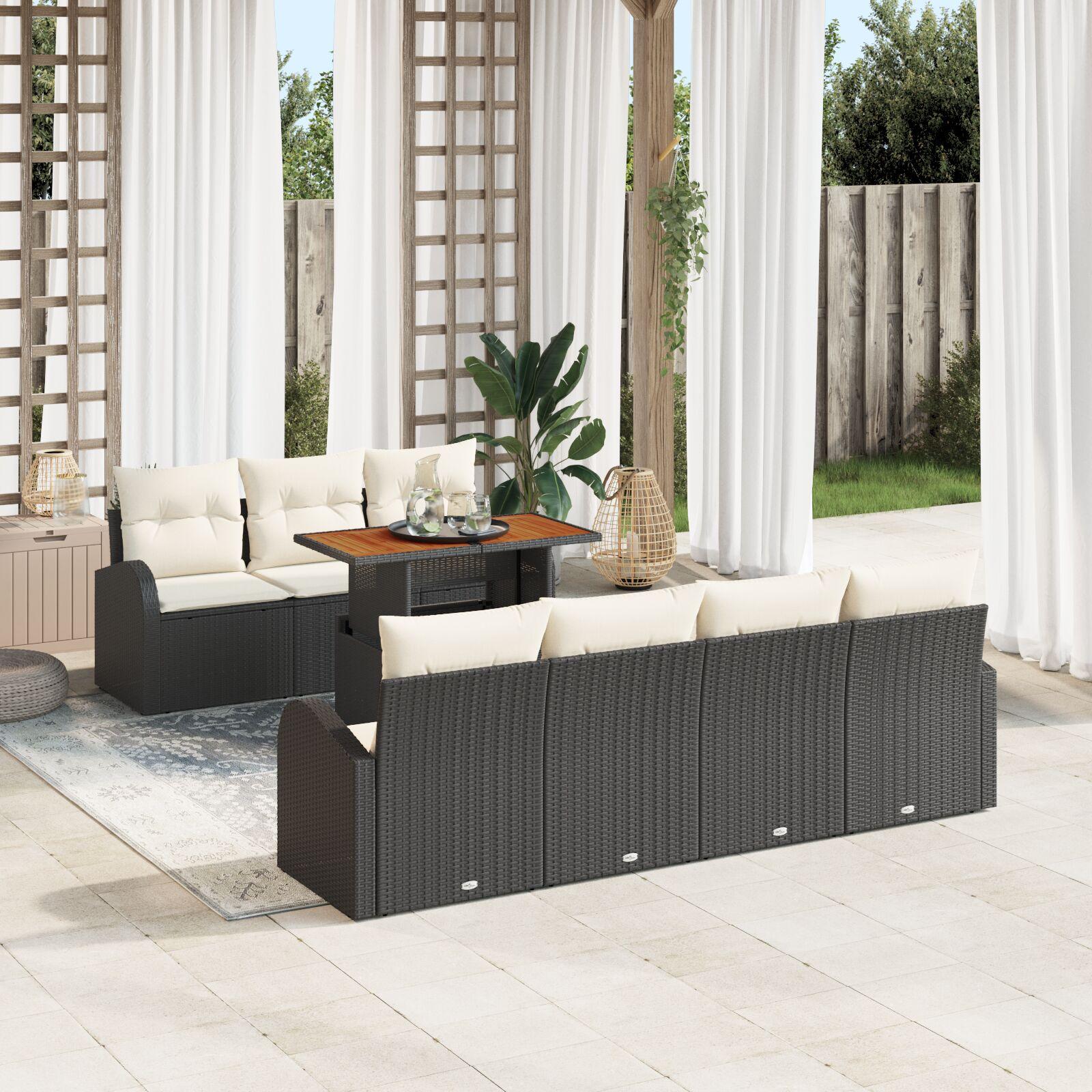 Havesofa Sæt 8 stk Sort og cremefarvet 100 x 55 x 73 cm