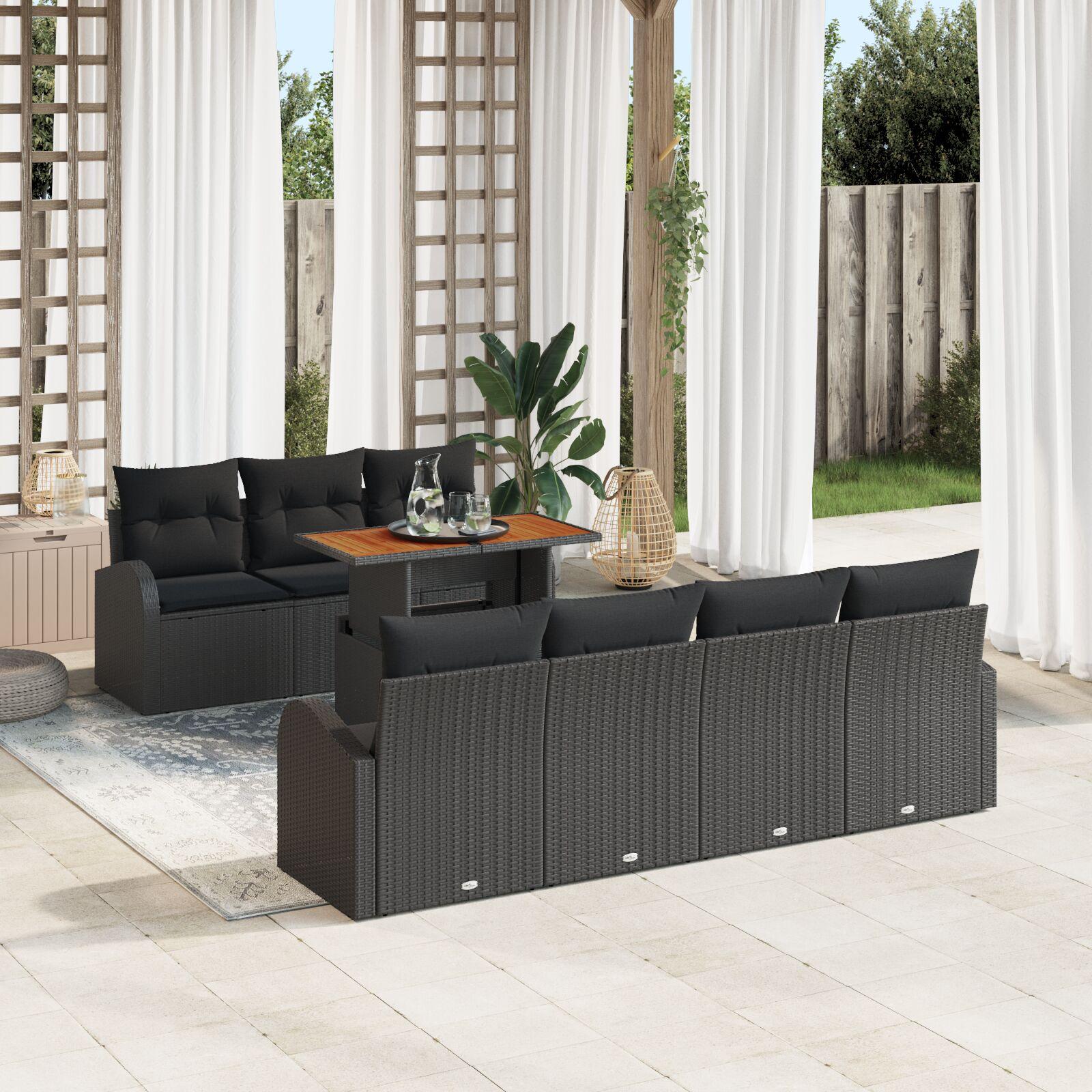Havesofa Sæt med pude 8 stk Sort 100 x 55 x 73 cm