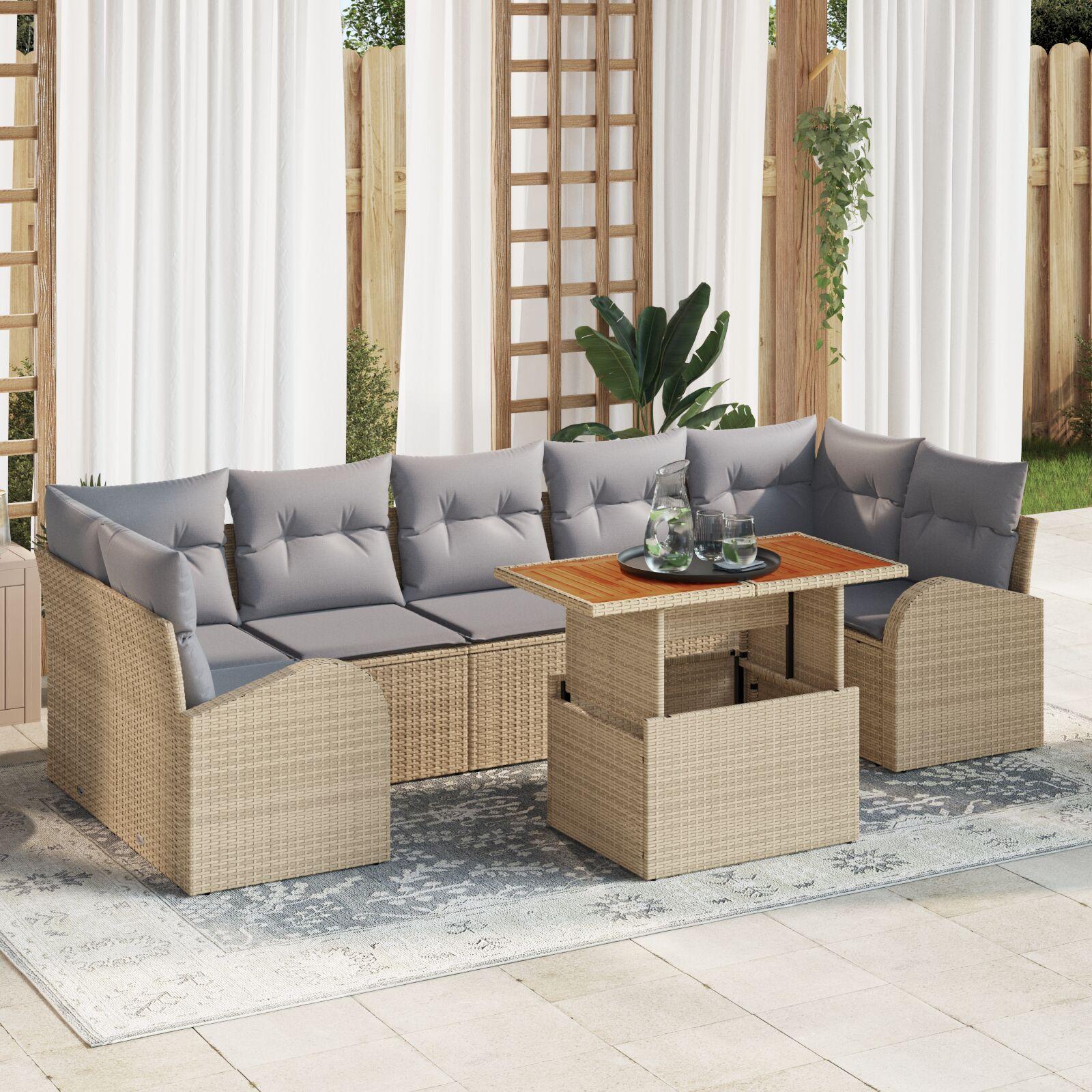 Havesofa Sæt med pude 8 stk beige og lysegrå 100 x 55 x 73 cm