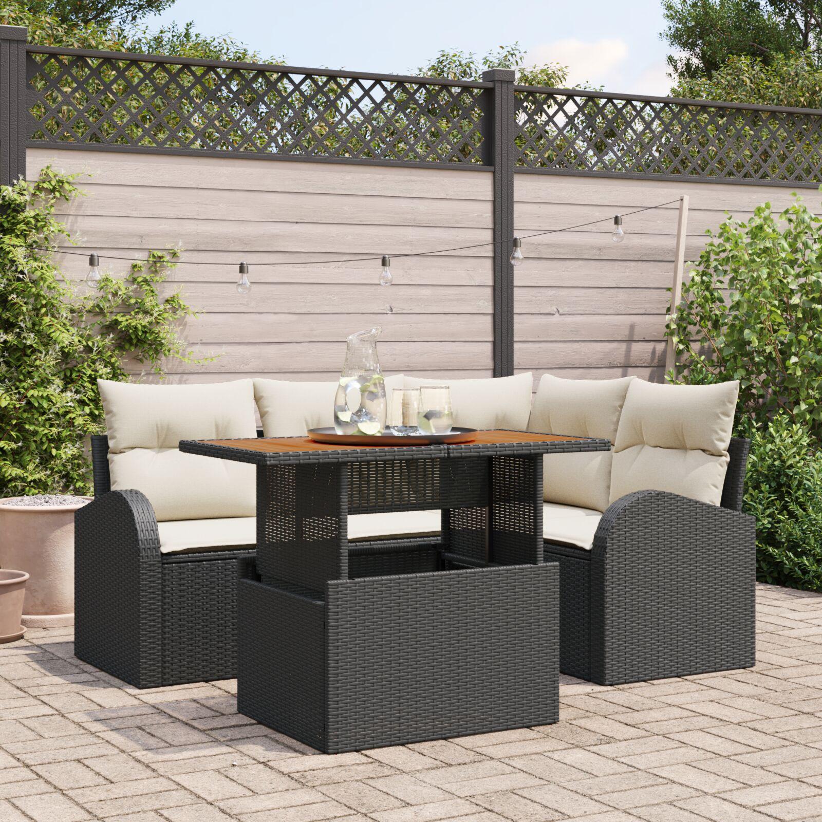 Havesofa Sæt 5 stk Sort og cremefarvet 100 x 55 x 73 cm