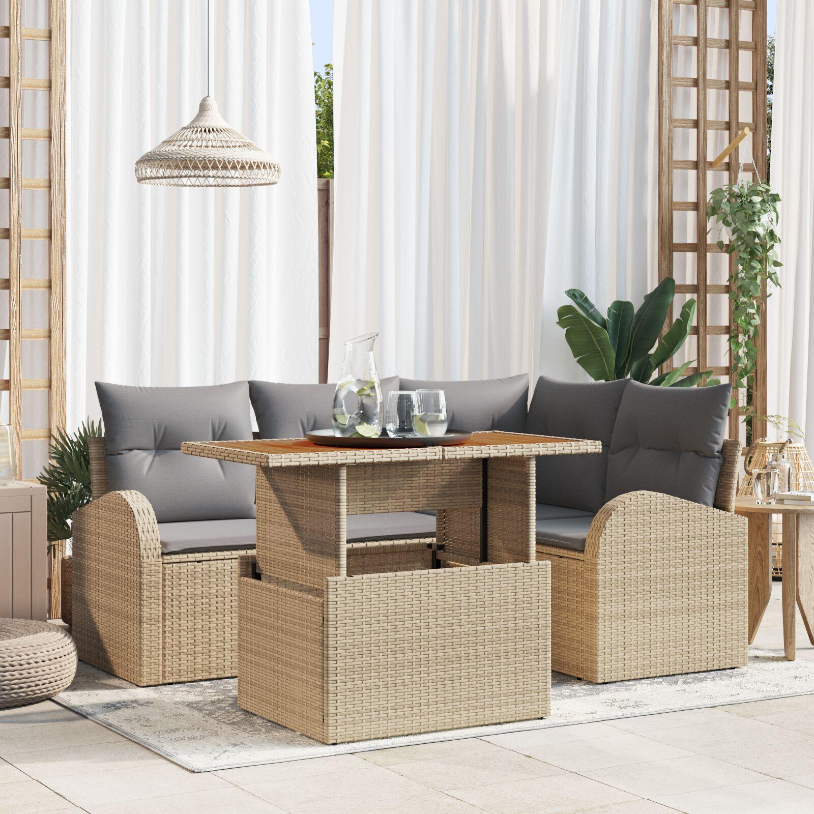Havesofa Sæt med pude 5 stk beige og lysegrå 100 x 55 x 73 cm