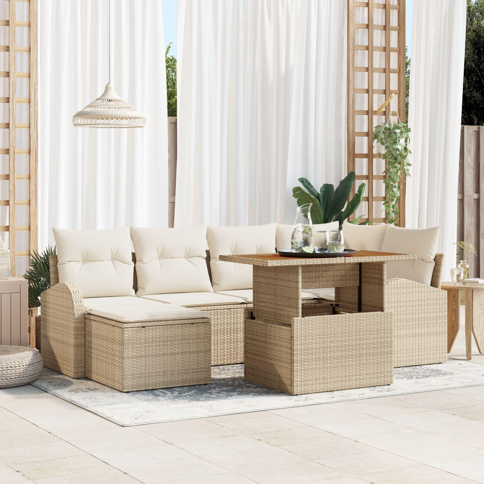 Havesofa Sæt med pude 7 stk beige og cremefarvet