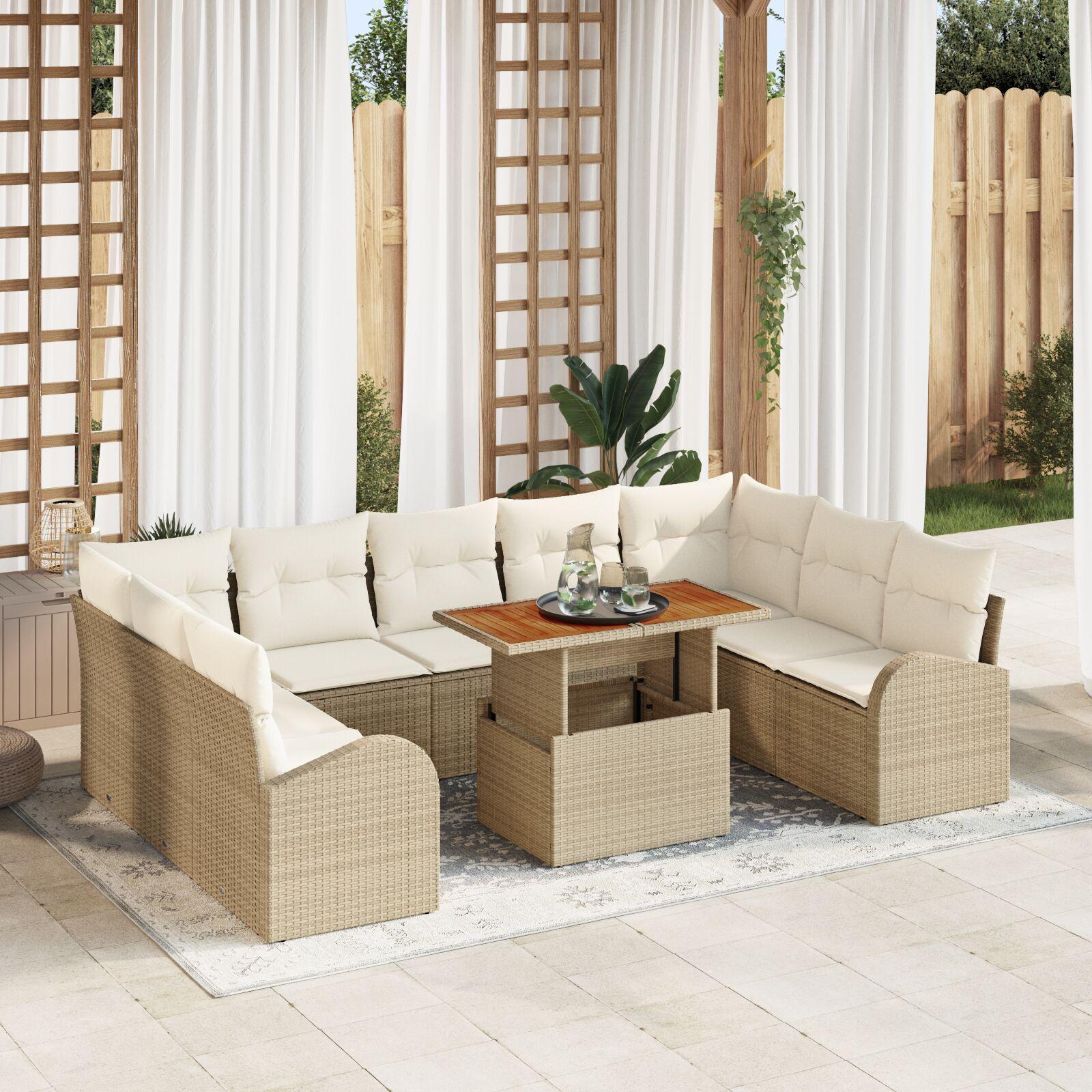Havesofa Sæt 10 stk beige og cremefarvet 100 x 55 x 73 cm