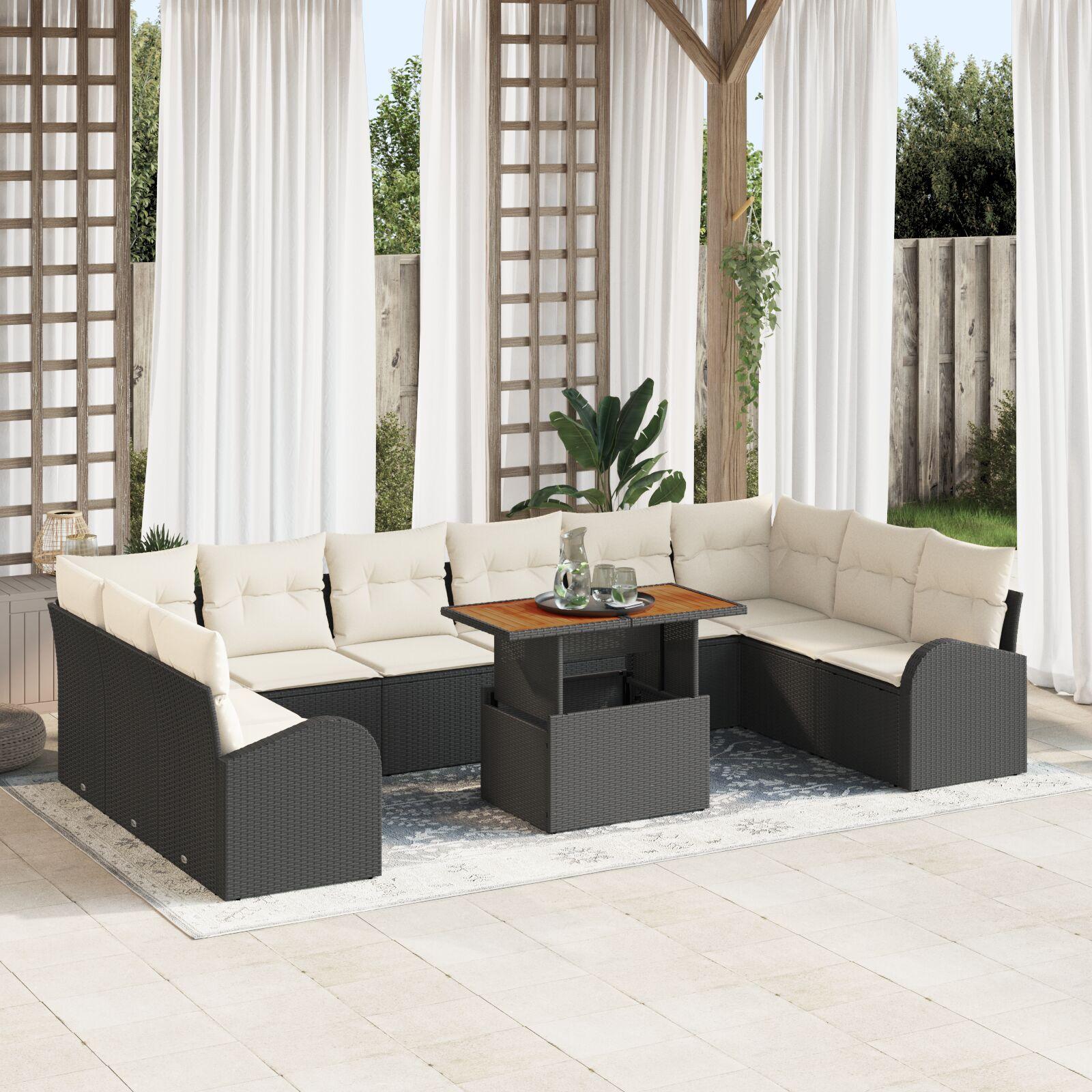 Havesofa Sæt 11 stk Sort og cremefarvet 100 x 55 x 73 cm