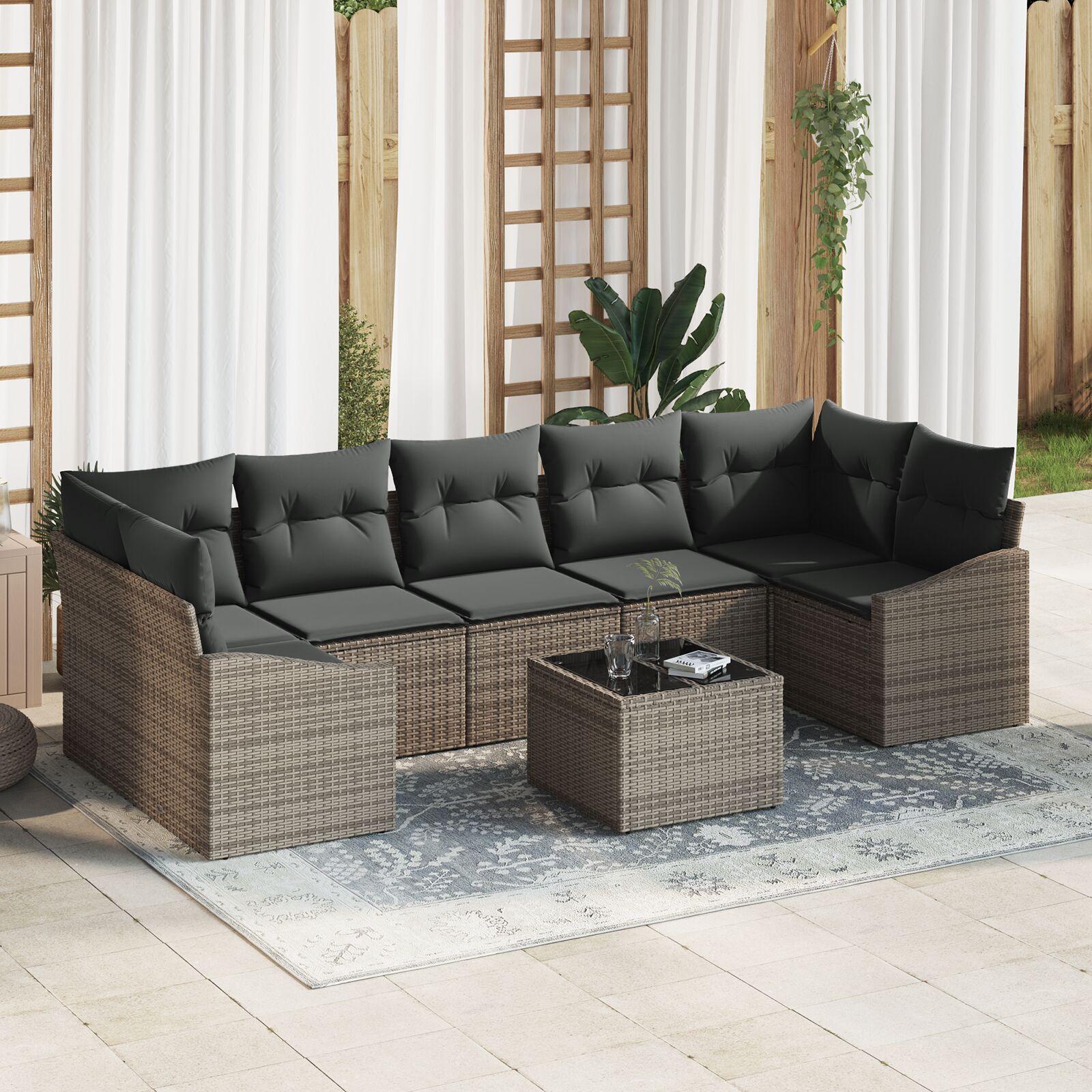 Havesofa Sæt med pude med opbevaring 8 stk Grå 55 x 55 x 37 cm