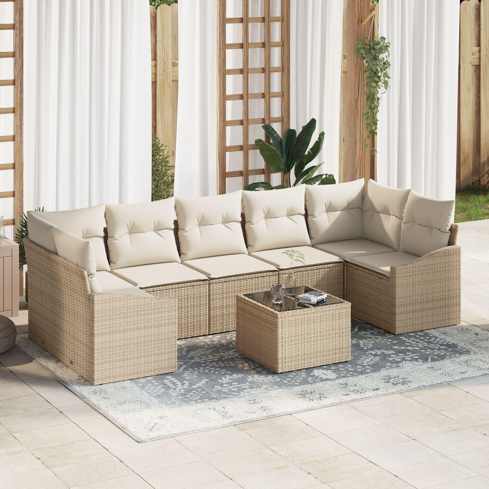 Havesofa Sæt med pude 8 stk Beige og creme 55 x 55 x 37 cm