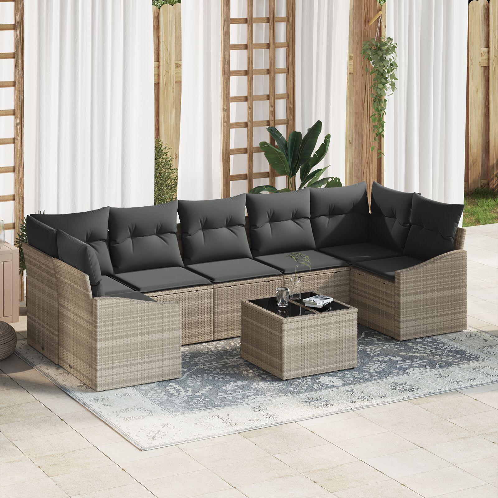 Havesofa Sæt med pude 8 stk Lysegrå og mørkegrå 55 x 55 x 37 cm