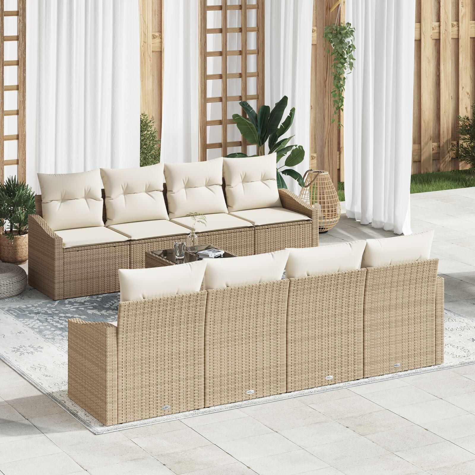 Havesofa Sæt med pude 7 stk Beige og creme 55 x 55 x 37 cm