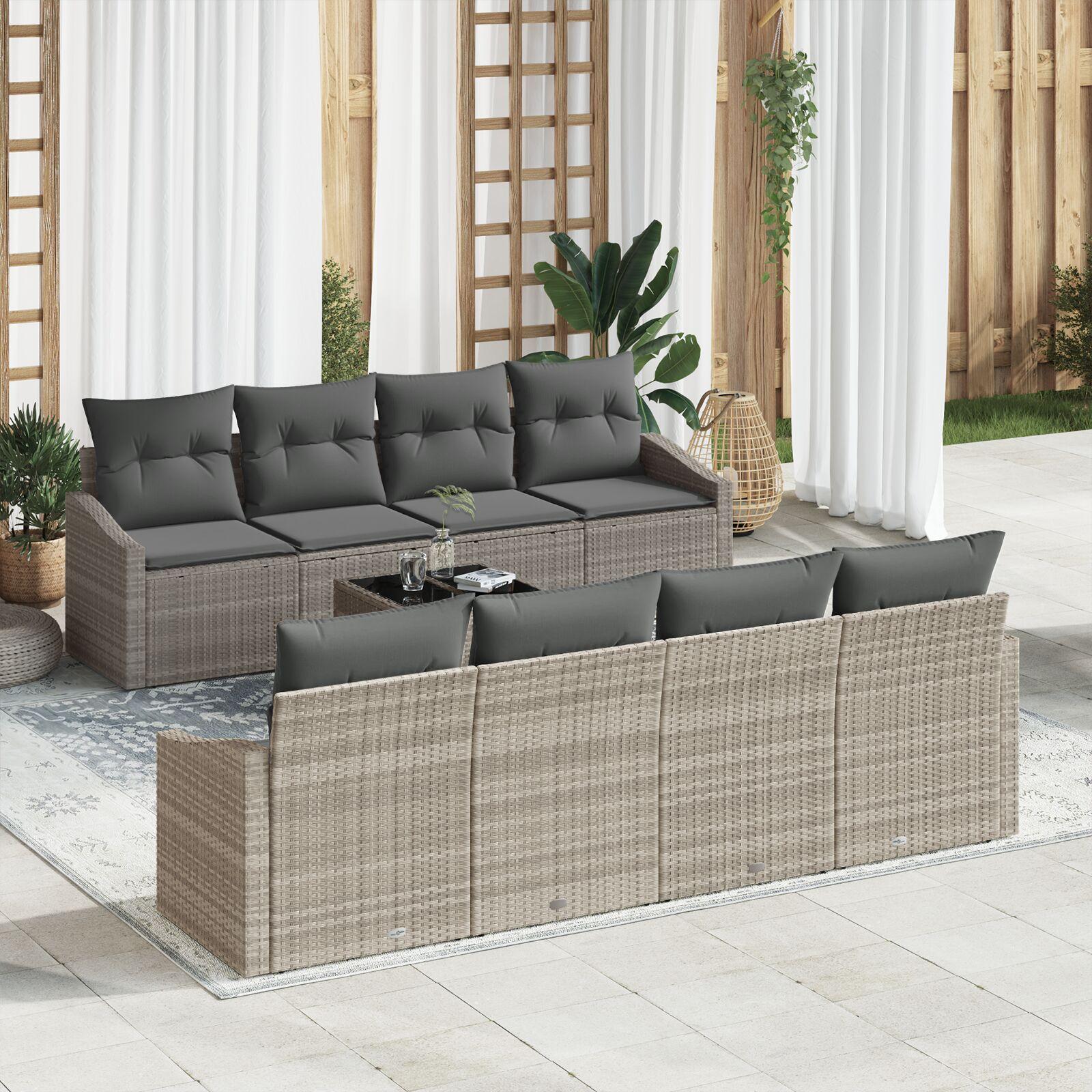 Havesofa Sæt med pude 7 stk Lysegrå og mørkegrå 55 x 55 x 37 cm