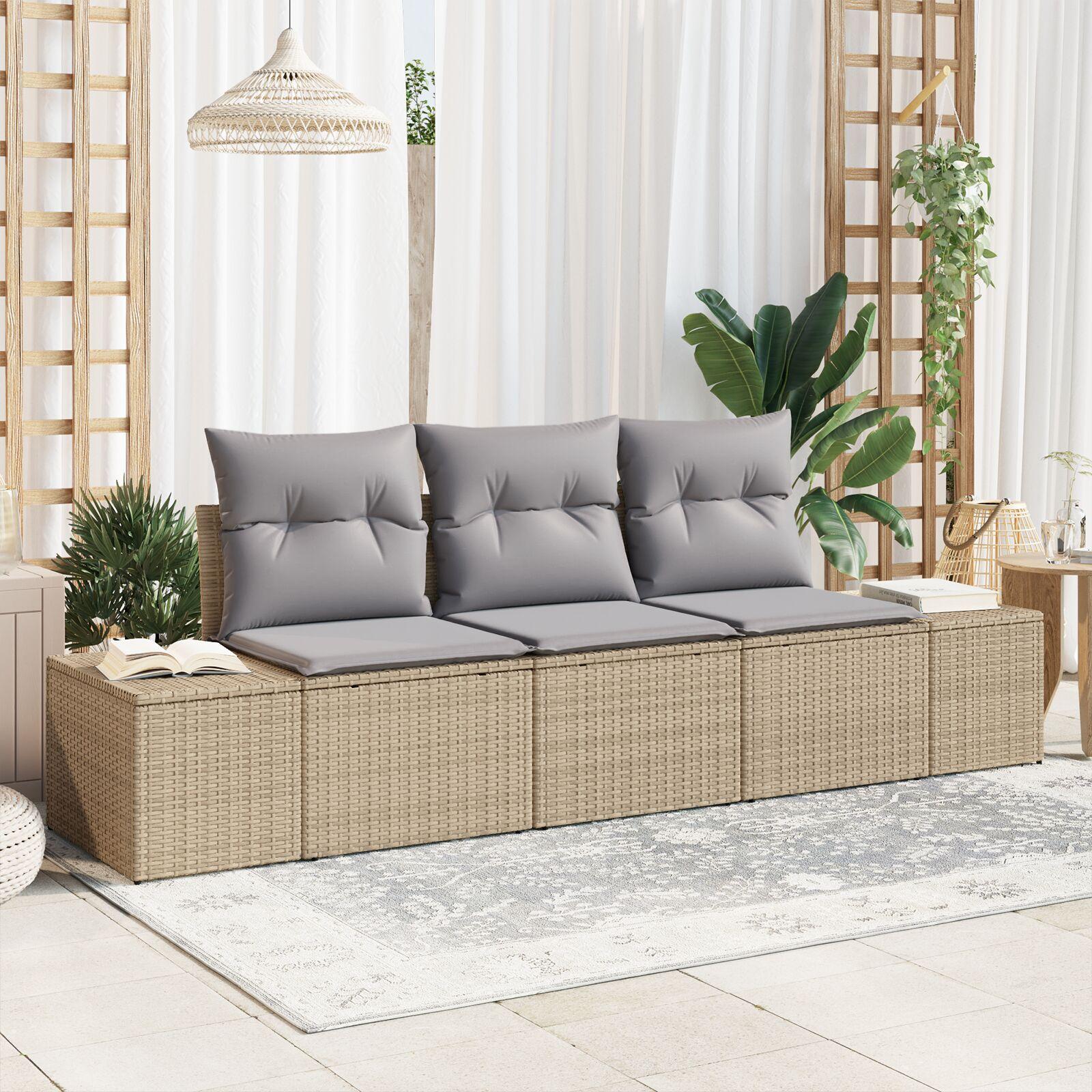 Havesofa Sæt med pude med opbevaring 3 stk Beige og lys grå
