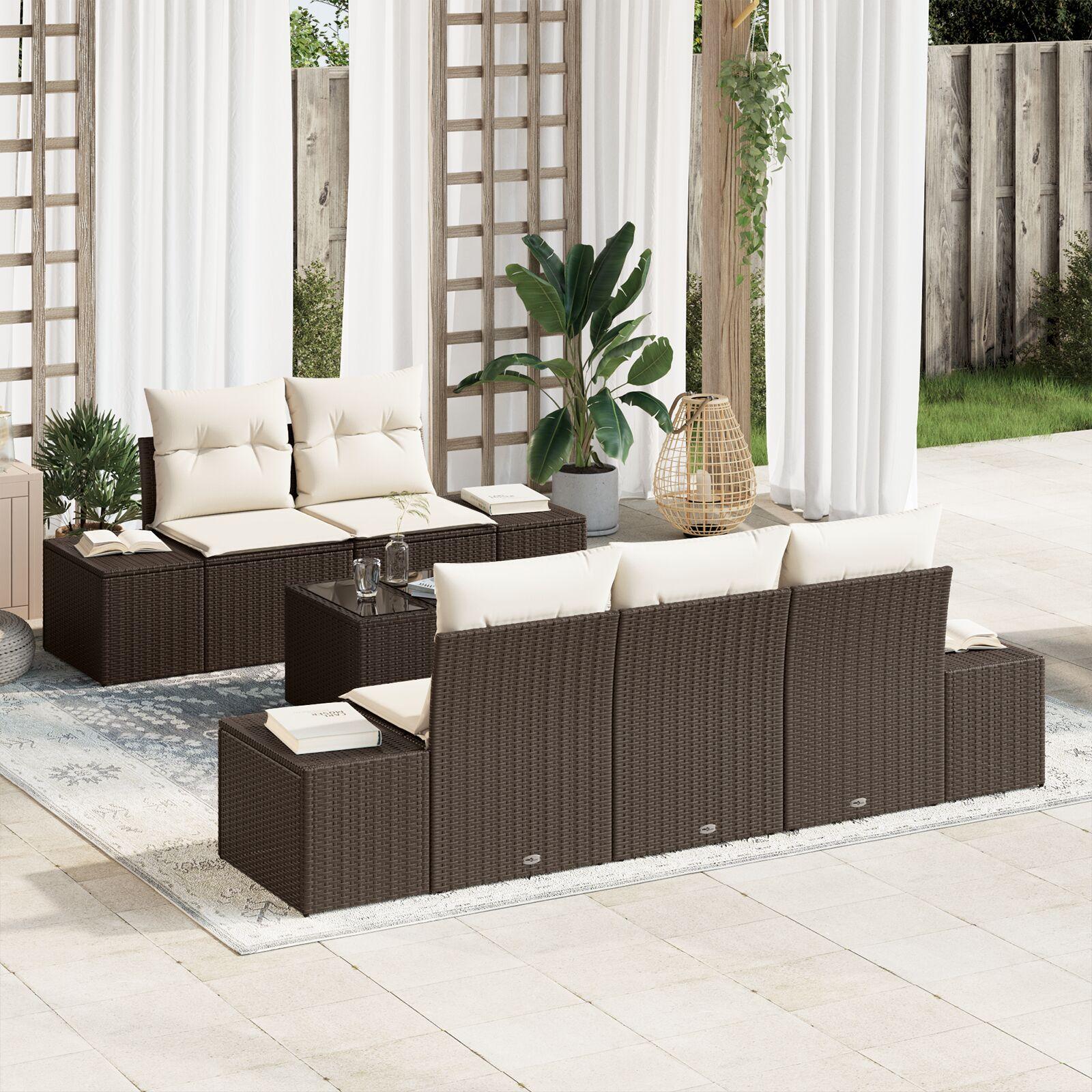 Havesofa Sæt med pude 6 stk Brun og Creme 55 x 55 x 37 cm