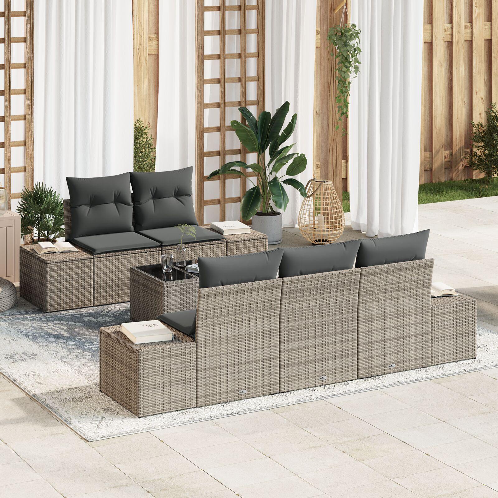 Havesofa Sæt med pude med opbevaring 6 stk Grå 55 x 55 x 37 cm