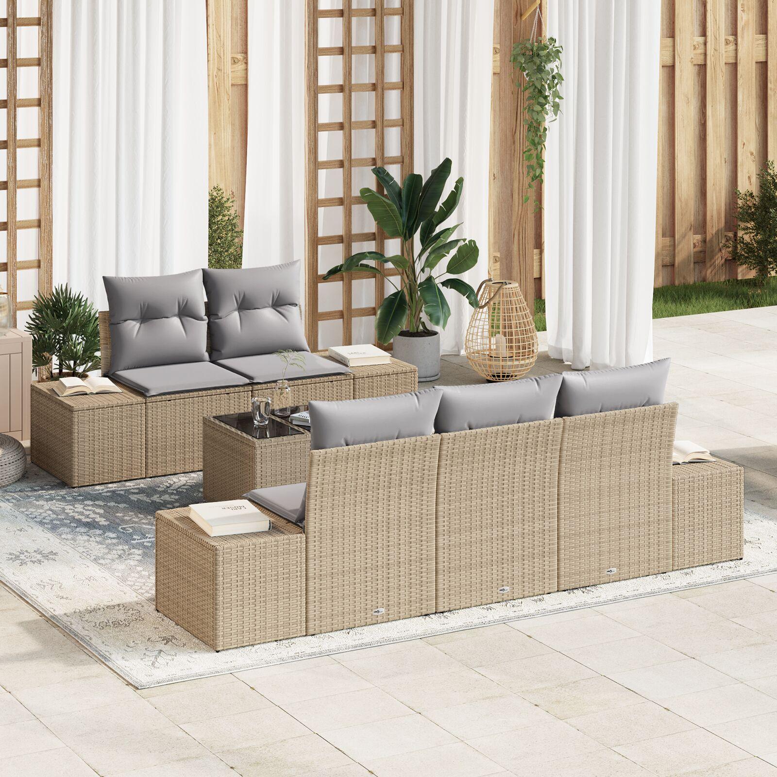 Havesofa Sæt med pude 6 stk Beige og grå 55 x 55 x 37 cm