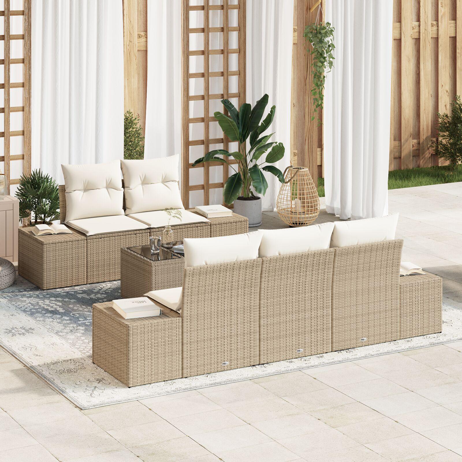 Havesofa Sæt med pude 6 stk Beige og creme 55 x 55 x 37 cm