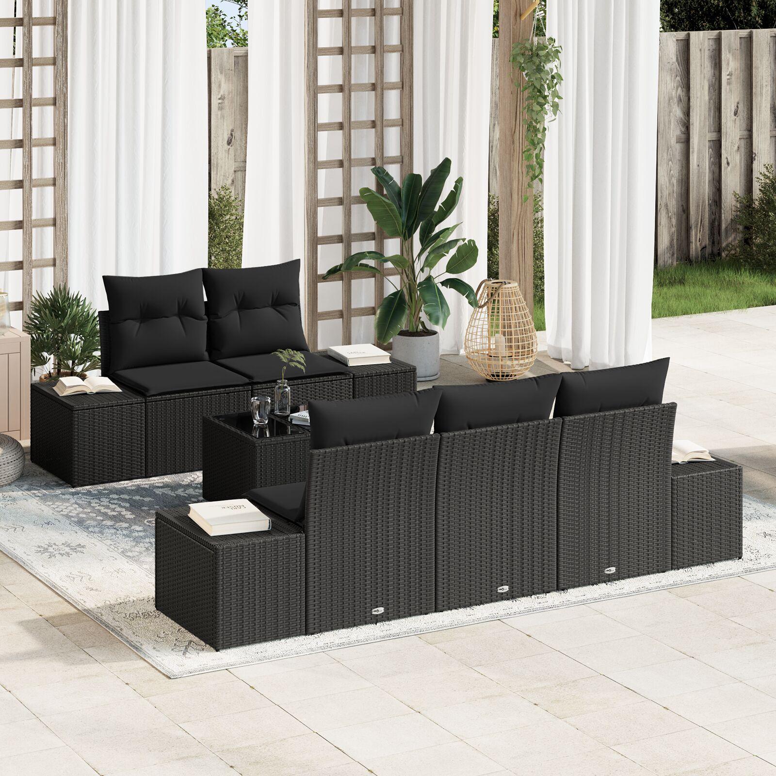 Havesofa Sæt med pude med opbevaring 6 stk Sort 55 x 55 x 37 cm