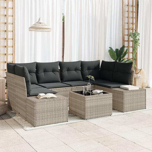 7-delt Havemøbler Sofasæt med Hynder Lys Grå Poly Rattan