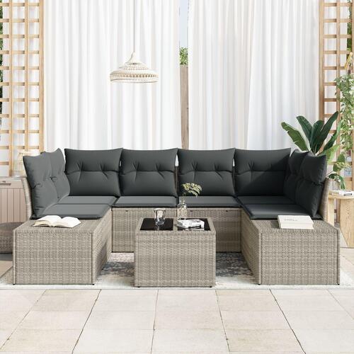 7-delt Havemøbler Sofasæt med Hynder Lys Grå Poly Rattan