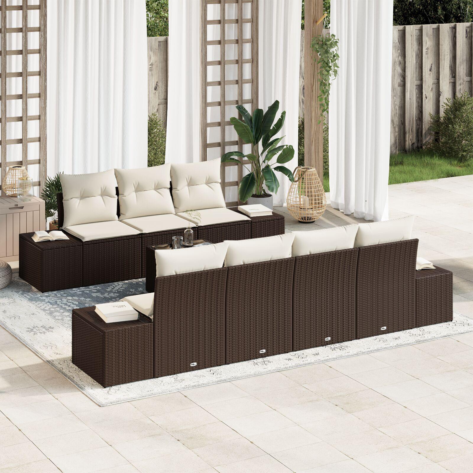 Havesofa Sæt med pude 8 stk Brun og Creme 55 x 55 x 37 cm