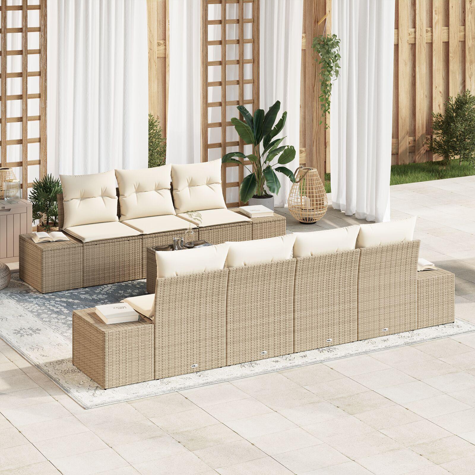 Havesofa Sæt med pude 8 stk Beige og creme 55 x 55 x 37 cm