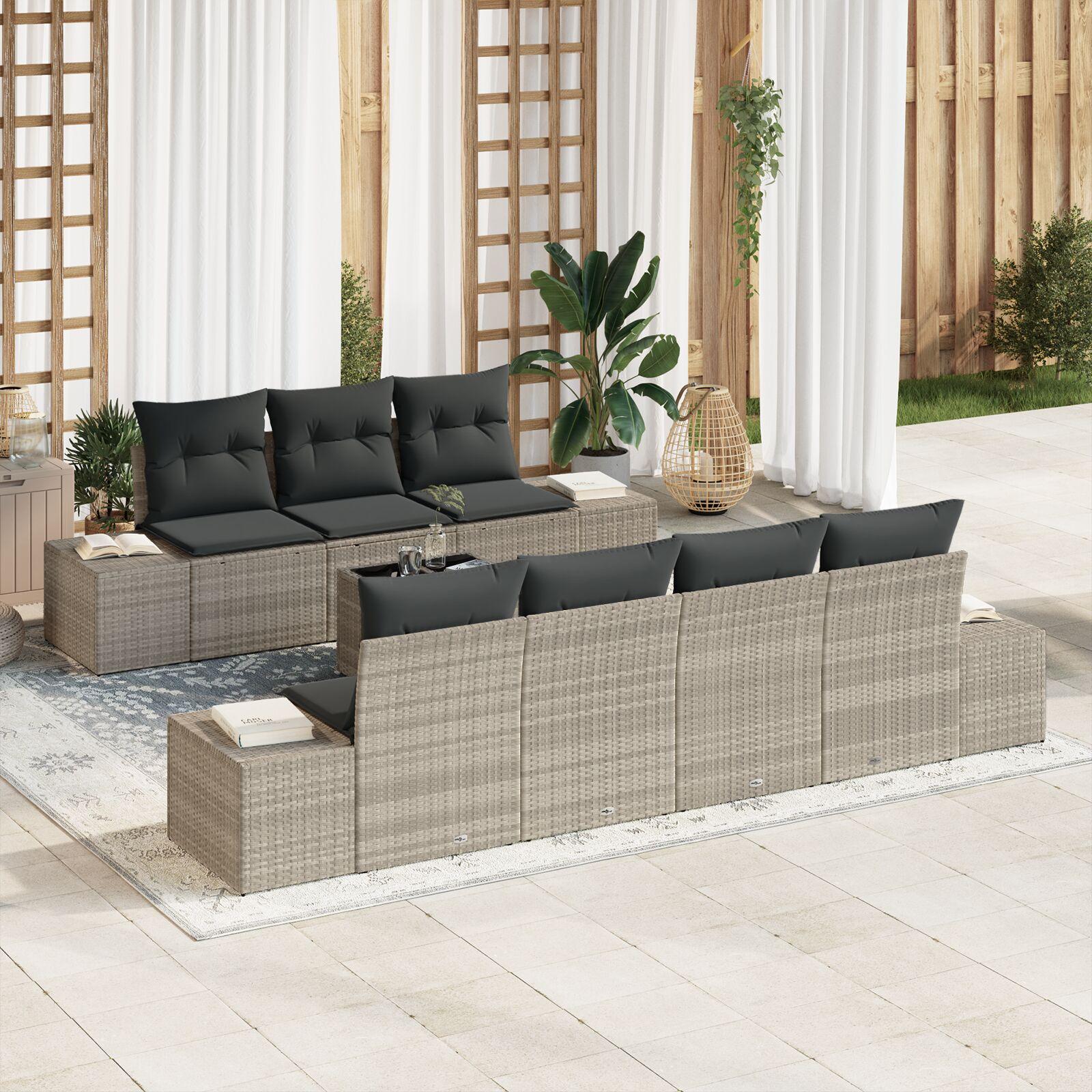 Havesofa Sæt med pude 8 stk Lysegrå og mørkegrå 55 x 55 x 37 cm