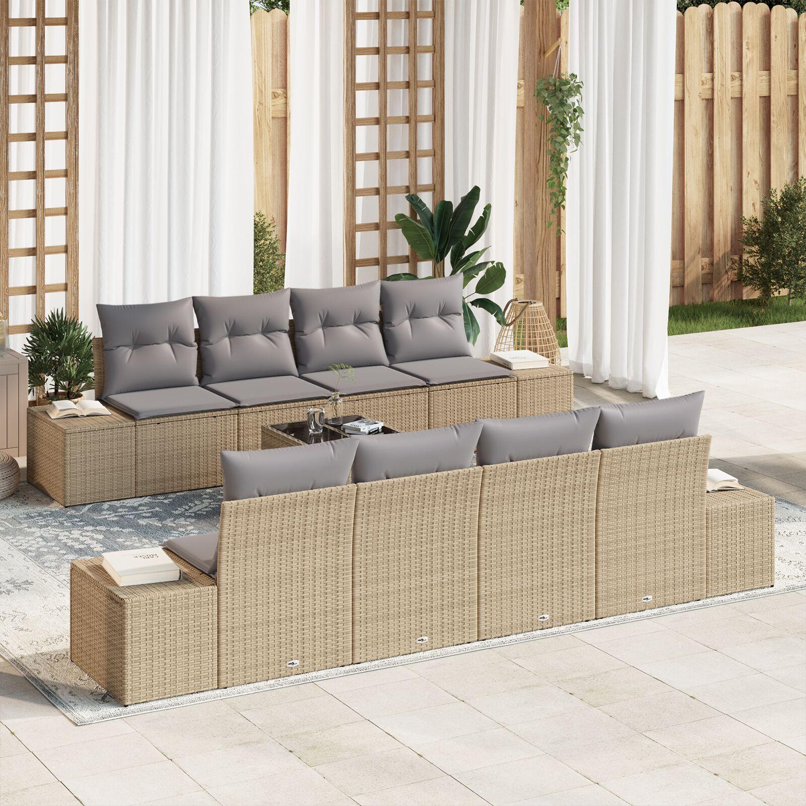 7 Dele Have Sofa Sæt Med Puder Beige Poly Rattan