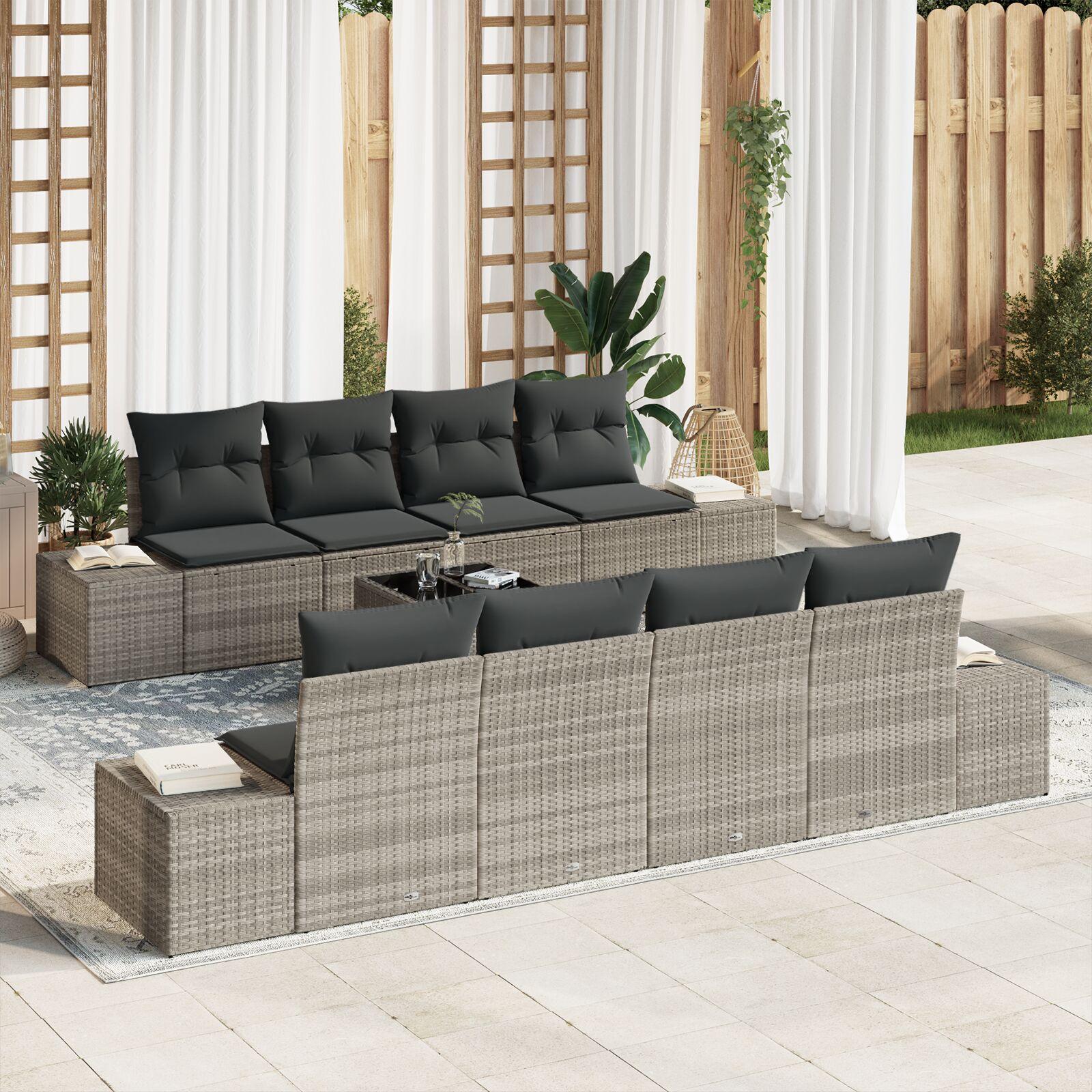 7 dele have-sofa sæt med puder lys grå poly rattan