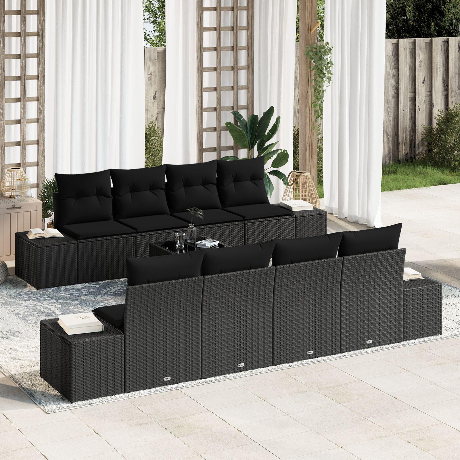 Havesofa Sæt med pude med opbevaring 7 stk Sort 55 x 55 x 37 cm