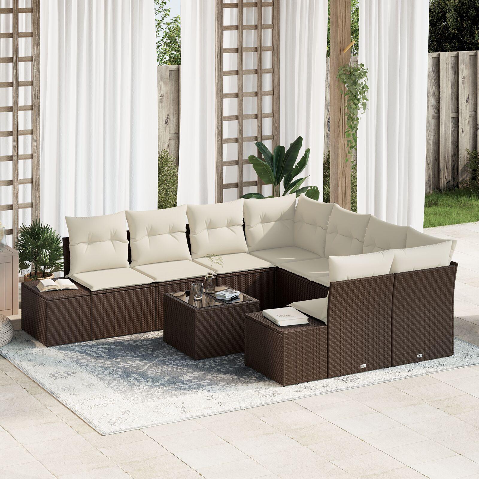 Havesofa Sæt med pude 9 stk Brun og Creme 55 x 55 x 37 cm