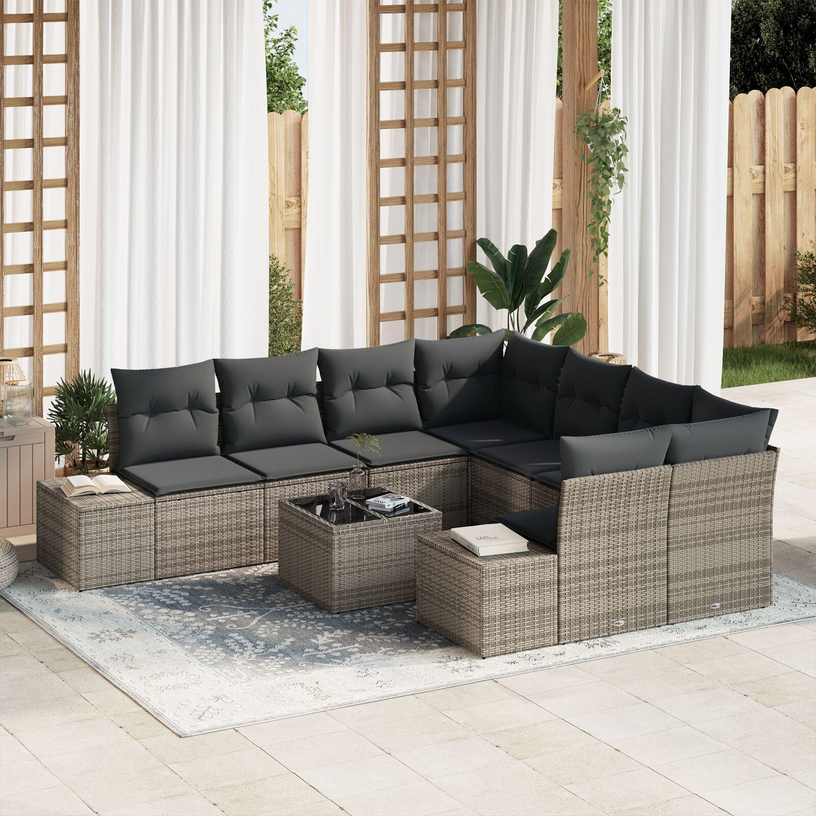 Havesofa Sæt med pude med opbevaring 9 stk Grå 55 x 55 x 37 cm