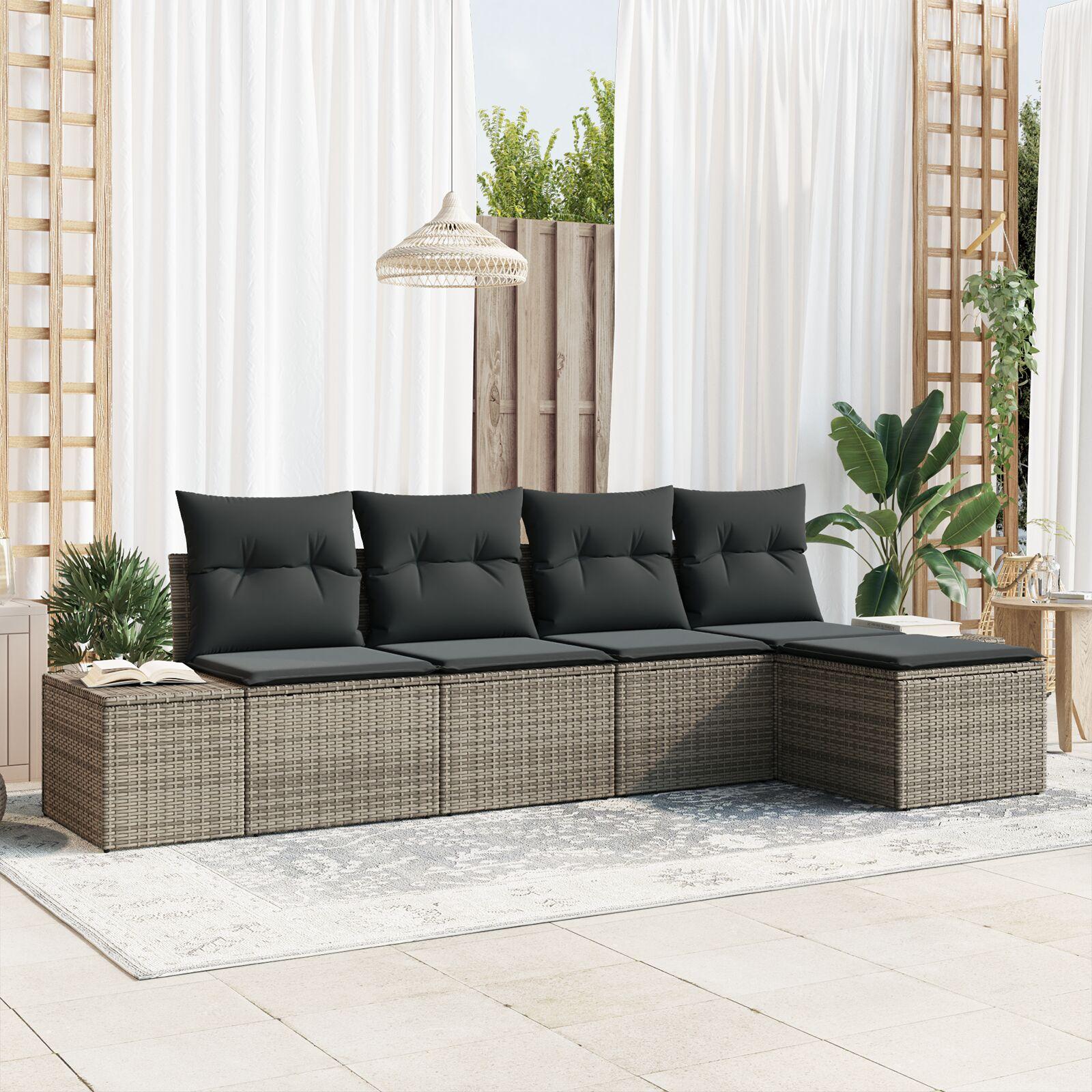 Havesofa sæt med puder og opbevaring - 5 dele, grå polyrattan