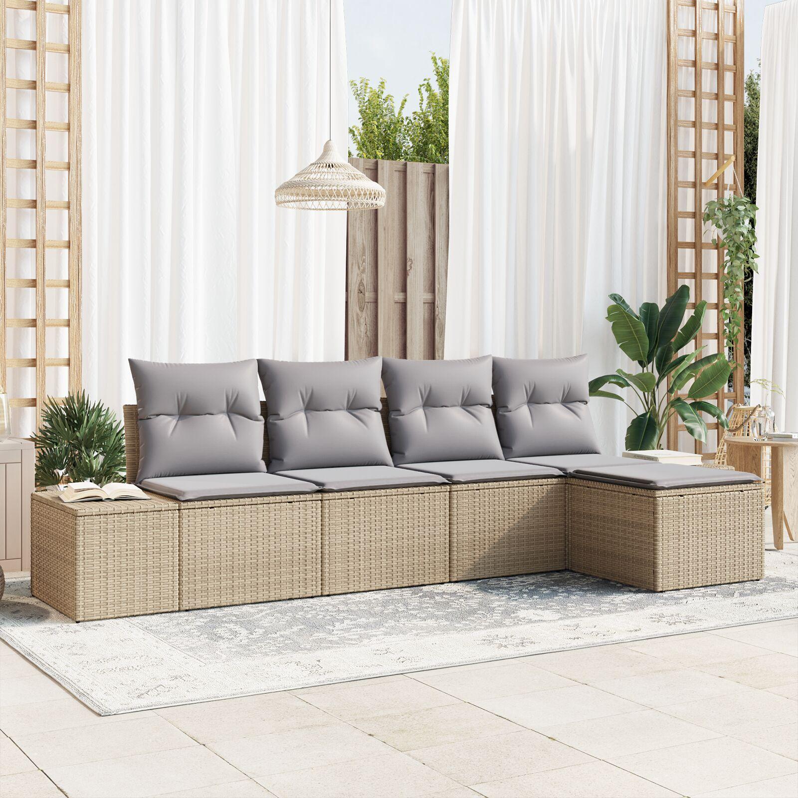 Havesofa Sæt med pude med opbevaring 5 stk Beige og lys grå