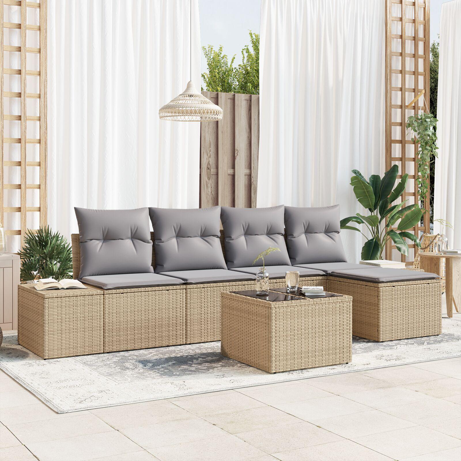 Havesofa Sæt med pude med opbevaring 6 stk Beige og lys grå